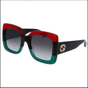Pre-owned Red/green Glitter Gg0083s Oversized Square Sunglasses
